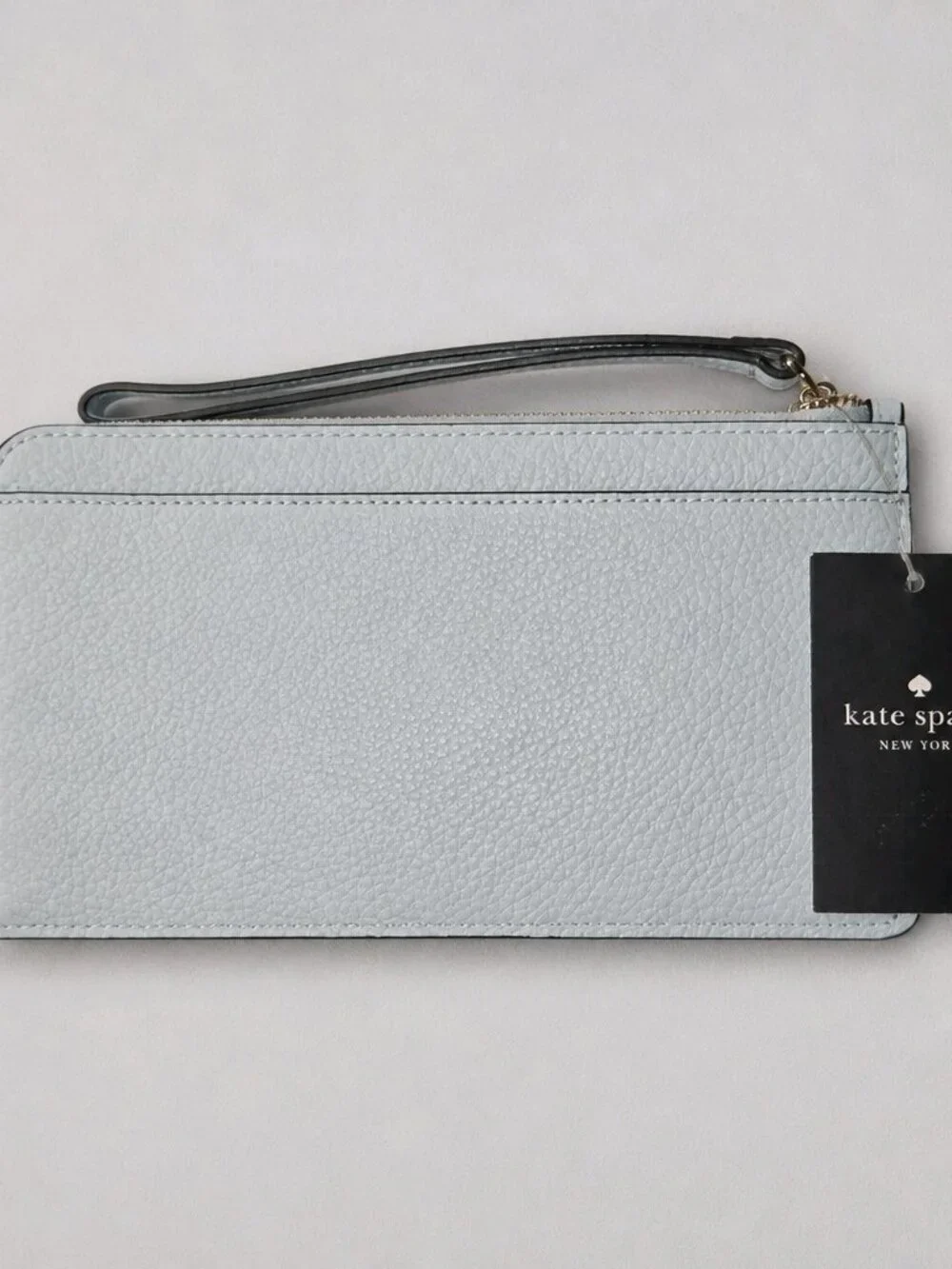 kate spade wristlet light blue pebbled leather